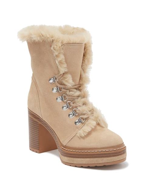 Steve Madden Scoops Faux Fur Platform Bootie In Sand Suede At Nordstrom