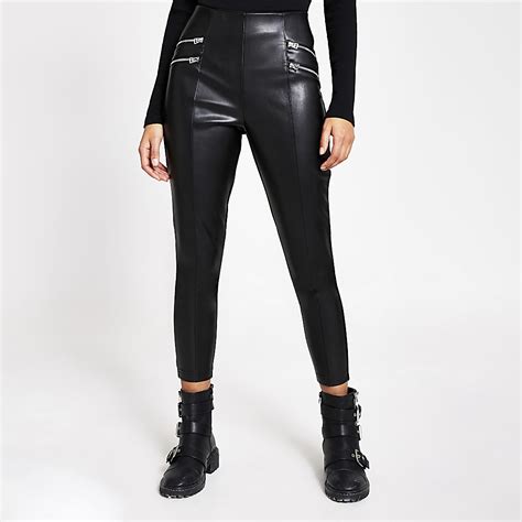 Front Zipper Faux Leggings