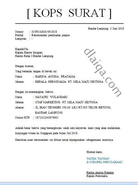 Surat Keterangan Paspor Contoh Surat