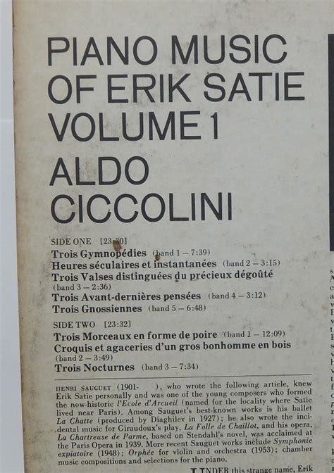 Yahoo Erik Satie Aldo Ciccolini Piano Music Of