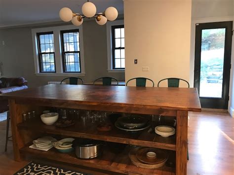 Reclaimed Kitchen Island With Open Shelving And Wood Top Maker