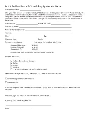 Fillable Online Blha Pavilion Rental Scheduling Agreement Form Fax