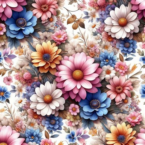 Premium Psd Beatiful Colorful Flower Seamless Pattern