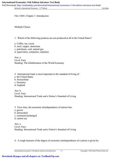 International Economics 11th Edition Salvatore Test Bank By Donalduc52