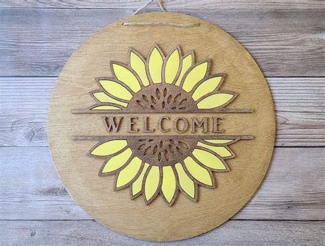 Sunflower Welcome Sign For Front Door Fall Welcome Sign With Etsy