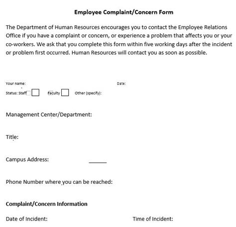 30 Free Employee Complaint Forms And Templates Ms Word Templatedata