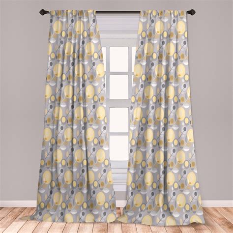 Yellow Flower Curtains 2 Panels Set Abstract Geometric 60s Pattern In