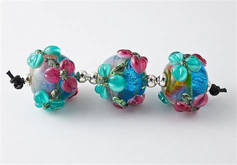 Teal Flower Lampwork Beads by Ciel Creations