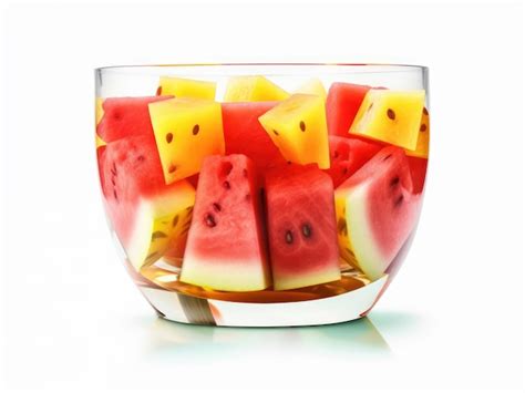 Premium AI Image Glass Bowl With Red And Yellow Watermelon Slices On