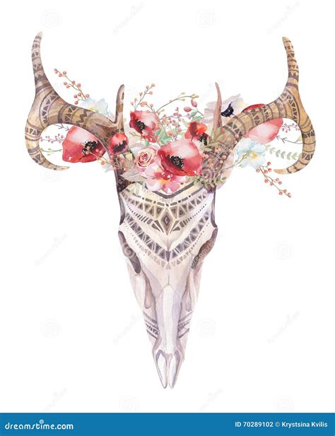 Watercolor Bohemian Boho Deer Skull Western Mammals Stock