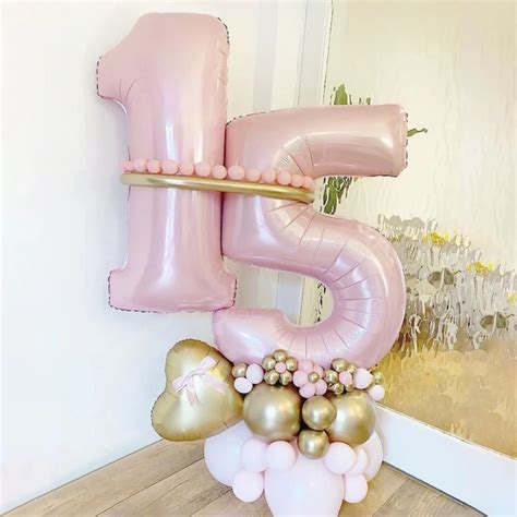 Ensemble De Ballons H Lium En Forme De Chiffre Rose Pouces Support