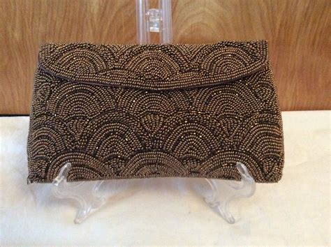 Vintage Evening Bag Brown And Gold Beaded Purse Art Deco Style