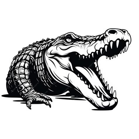 Crocodile Head Clipart Black And White Realism With Detailed Hunting