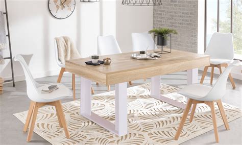 Table à manger extensible Brixton 160 200cm pieds blanc 6 chaises