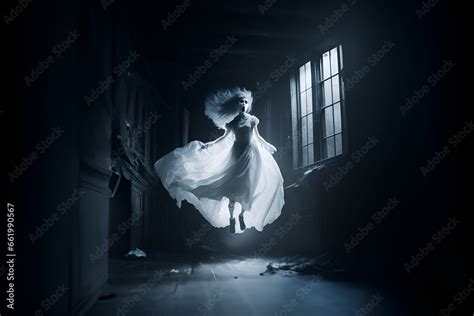 Scary Ghost Girl Floating On The Air In An Abandoned Haunted House