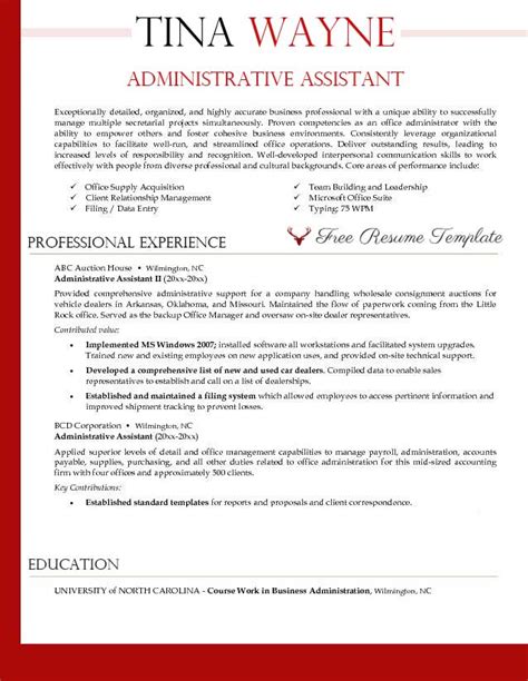 Admin Assistant Resume Free Administrative Resume Templates