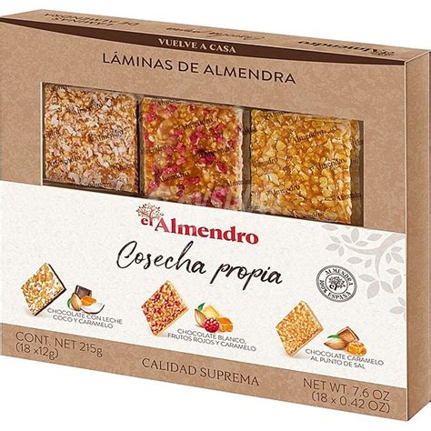 El Almendro Láminas de almendra con chocolate frutos rojos coco y