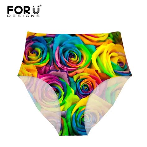 Forudesigns Rose Printed Women High Rise Underwear Breathable Panties Women High Waist Underwear