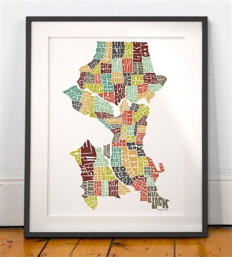 Seattle Neighborhood Map Print Signed Print Of My Original Hand Drawn