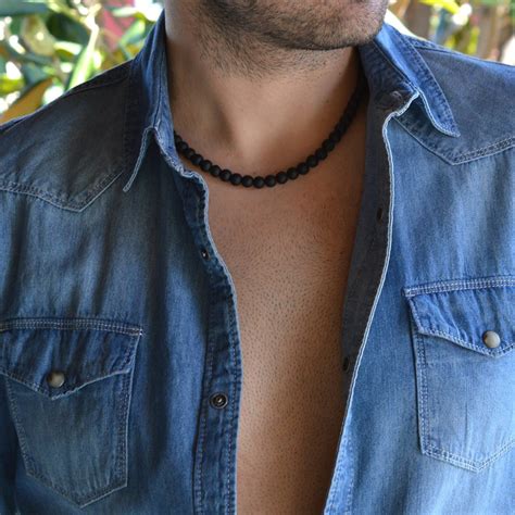 Collier Onyx Homme Pierre Naturelle Noire Mat Cm Ninanina