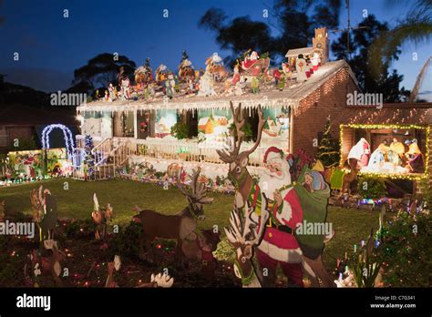 Australian house Christmas lights decorations, Sydney, Australia Stock ...
