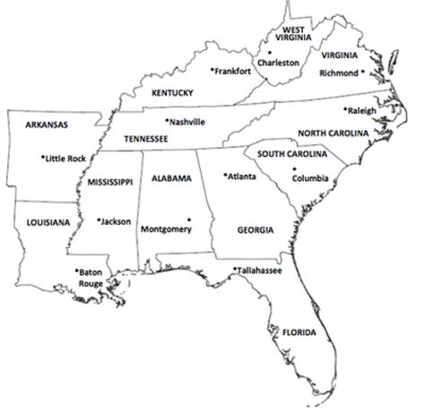 Southeast Region Map With States And Capitals - Printable Map