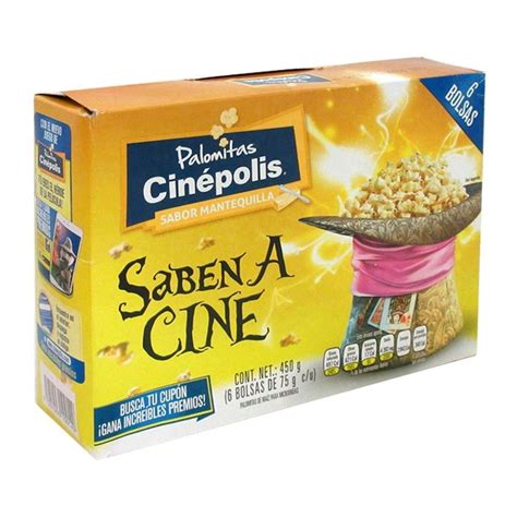 Palomitas para microondas Cinépolis sabor mantequilla 6 bolsas de 75 g