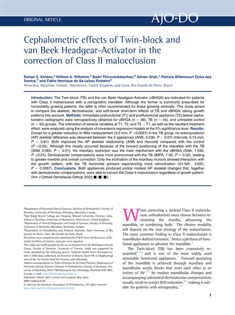 PDF Cephalometric Effects Of Twin Block And Van Beek Headgear