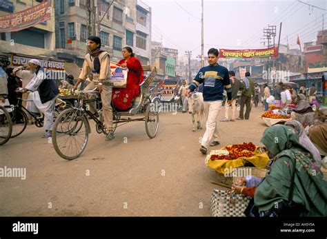 Street Scene Main Square Varanasi Benares Uttar Pradesh India Asia