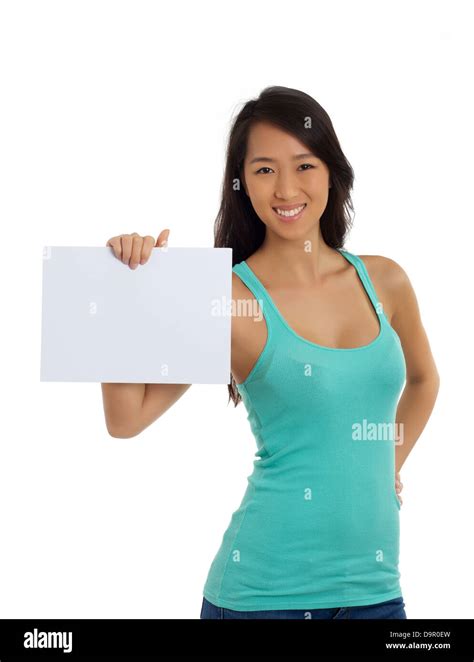 Beautiful Asian Woman Holding Blank Piece Of Paper Stock Photo Alamy