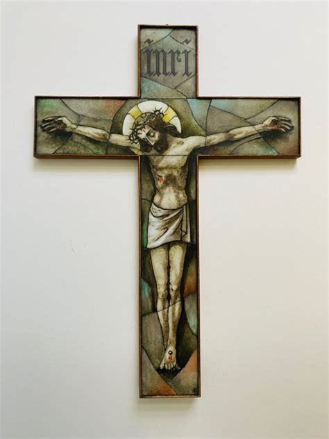 Crucifix Art Deco Opaline Glass And Wood First Half Catawiki