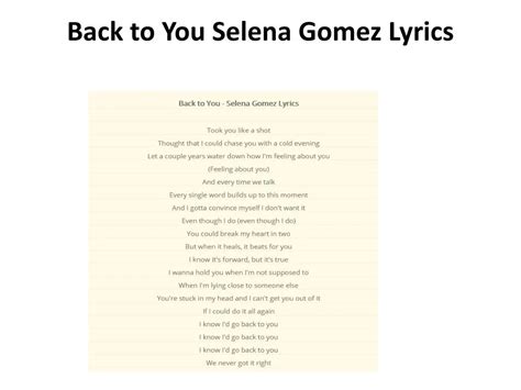 PPT - Back to You Selena Gomez Lyrics PowerPoint Presentation, free ...