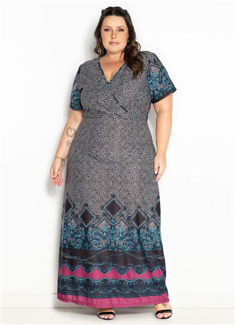 Vestido Arabescos Transpasse Plus Size Marguerite