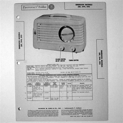 Emerson Models 581 594 595 Tube Type AM Radio SAMS Photofact 1949