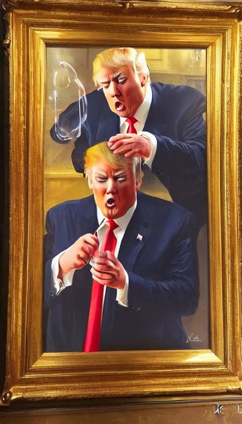 Jon Mcnaughton Painting Of Donald Trump Sneaking Out Stable Diffusion