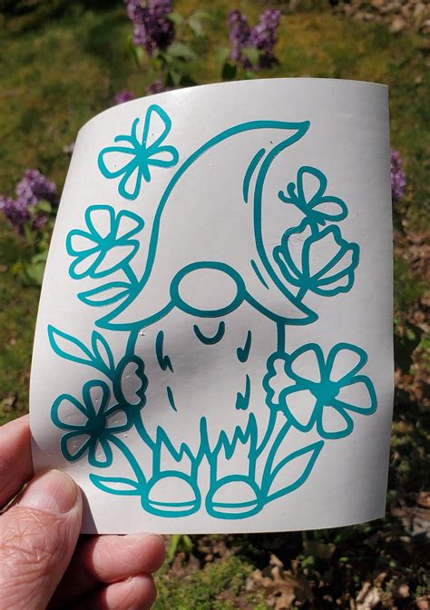 Gnome With Flowers Vinyl Decal Gnome Decal Gnome Sticker Etsy