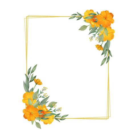 Wedding Frame With Yellow Flower Bouquet And Green Leaves Wedding