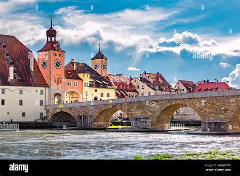 Stone Bridge And Regensburg Bridge Tower Regensburg Eastern Bavaria