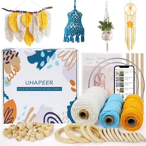 UHAPEER Naturel Fil Macrame Kit De Bricolage Corde En Coton Naturel