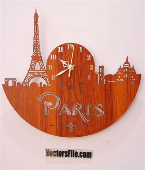 Laser Cut Wooden Paris Eiffel Tower Wall Clock Face Template Svg And