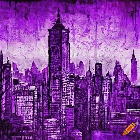 Grunge Art Of A Purple City On Craiyon