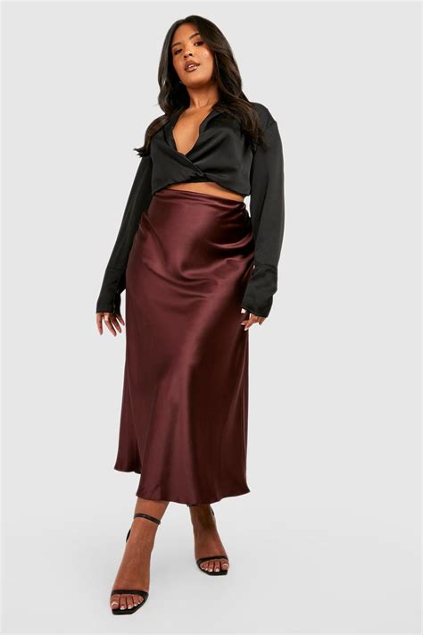 Plus Satin Bias Midi Slip Skirt Boohoo