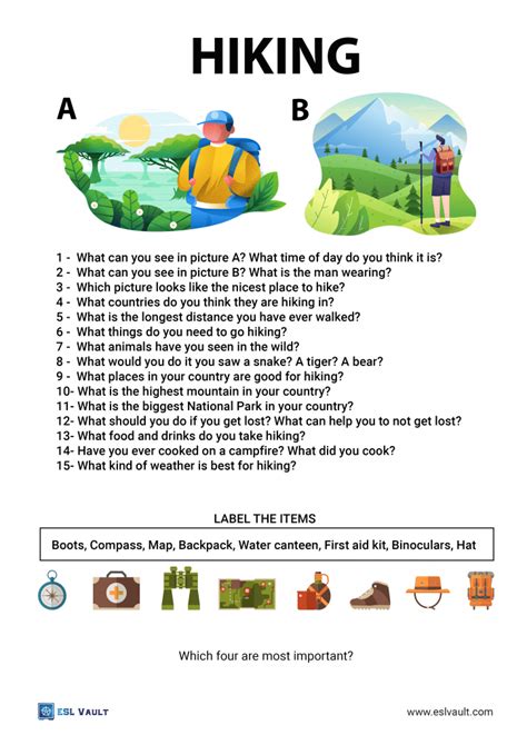 Free Hiking Conversation Worksheet Esl Vault