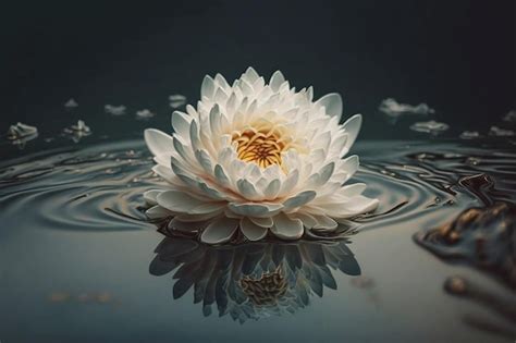 Premium Photo White Flower Floating On Top Of A Body Of Water