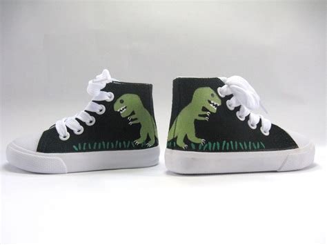 Dinosaur Shoes T Rex On Black Hi Top Sneakers Hand Painted Etsy