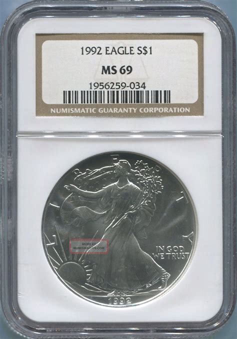 1992 American Silver Eagle 1 Ngc Ms 69 Gem Uncirculated