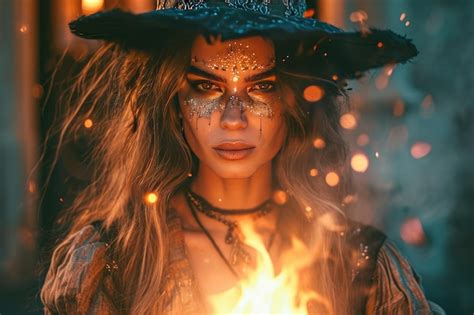 Premium Photo Powerful Dangerous Evil Witch Lady Doing Fire Ai Generative