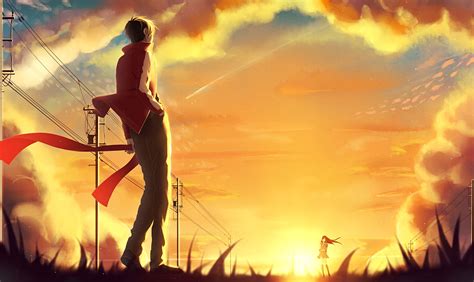 Boy and girl on sunset anime illustration HD wallpaper | Wallpaper Flare