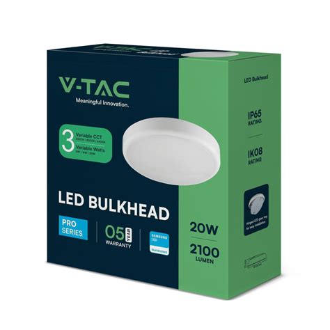 V TAC LED Bulkhead With Samsung Chip 3 In 1 CCT IP65 White 8W 16W 20W