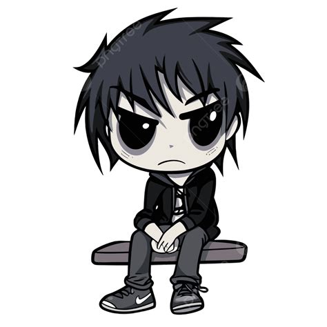 Hình ảnh Emo Clipart Nhân Vật Anime Nhỏ Dễ Thương Ngồi Trên Băng Ghế Gỗ